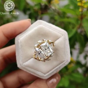 Charm Jewells <b>Cushion</b> Cut Moissanite IGI Certified Engagement Ring 18K Gold Plated Prong Setting Women's Classic Wedding Band 3 - Product Image 1