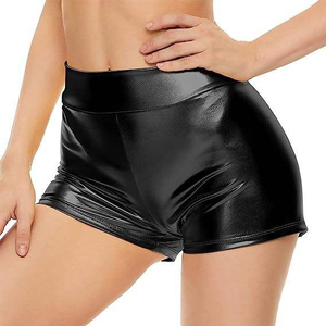 AL SWANS INTERNATIONAL Short pour femme taille mi-haute, coupe skinny, bleu métallisé, style streetwear, avec rivets décoratifs, en PU enduit, taille élastique - Product Image 2