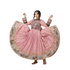 Vestido Afgano Rosa de Algodón con Espejos, Manga Larga, Estilo Anarkali, Vestido Informal para Mujer, Vestido Tradicional Kuchi Maxi - Product Image 1