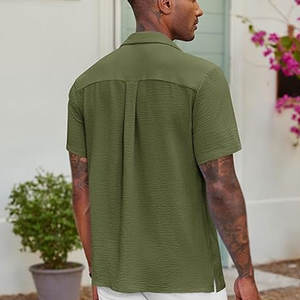 T-shirt uni à col campiste pour homme, tissu doux, vêtements décontractés pour homme, t-shirt à col campiste - Product Image 4
