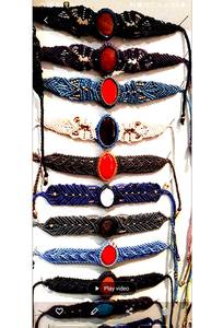 Más hermosa pulsera de gemas de forma ovalada de jaspe, pulsera de macramé de hilo de colores mezclados con cuentas doradas de alto grado para el mejor amigo - Product Image 5