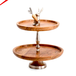 Soporte de Pastel de Dos Niveles de Metal y Madera, Diseño Floral con Acabado Dorado, Exhibidor de Postres Hecho a Mano para Panadería y Fiestas - Product Image 5