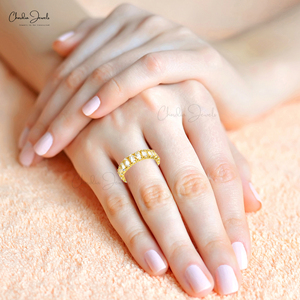 Anillo de Eternidad con Topacio Blanco Ovalado de 5x3 mm Chapado en Oro Amarillo, Anillo de Boda de Plata 925, Fabricante con Precio de Descuento, Superventas - Product Image 3