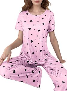 Conjunto de Pijama de 2 Piezas para Mujer, Color Sólido, Térmico, Transpirable, de Secado Rápido, Cintura Elástica, Top Camiseta con Tirantes Finos, Pantalones Cortos con Volantes, Casual - Product Image 5