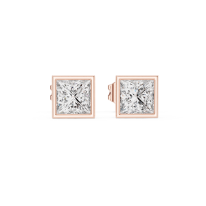 Princess Cut Diamond Stud Earrings in Solid Gold or Sterling Silver Elegant Bezel Setting Square Gemstone Jewelry for Women - Product Image 1