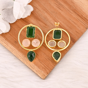 Elegantes Pendientes de Latón Chapado en Oro con Gemas de Hidro Verde y Druzy Blanco, Joyería de Diseño para Mujer, Lote al por Mayor de 10 Pares - Product Image 5