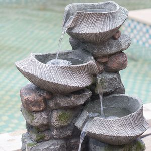 Fontaine d'eau en pierre autoportante à 4 niveaux, 19x15x31,5 pouces, intérieur/extérieur, avec éclairage LED, bol en polyrésine - Product Image 5