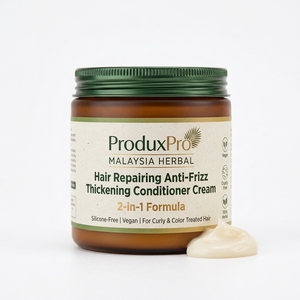 ProduxPro Malasia - Crema Acondicionadora Vegana Herbal Sin Silicona para Reparación del Cabello, Anti-Frizz y Voluminizadora, para Cabello Rizado y Teñido, 2 en 1 - Product Image 1