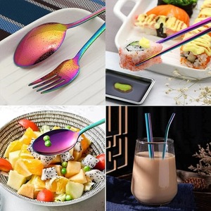 Ensemble de couverts en acier inoxydable arc-en-ciel, finition miroir, passe au lave-vaisselle, design moderne pour les occasions festives - Product Image 3