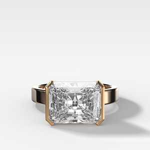 Bague de fiançailles solitaire moderne et minimaliste en or massif 14k 18k, diamant de 4 carats, taille radiant, demi-sertie, cultivé en laboratoire, avec bande de 3,5 mm - Product Image 1