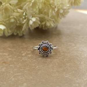 Brass Handmade 925 Sterling Silver <b>Tiger</b> <b>Eye</b> Oxidized Boho Flower Mandala <b>Ring</b> - Product Image 1