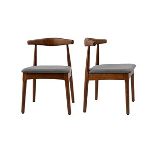 Metà del secolo sala da pranzo Set di 2 noce telaio carbone grigio cuscino in legno tessuto imbottito sedie da pranzo - Product Image 1