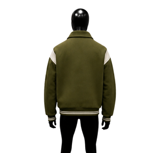 PREMIUME OLIVE GREEN AND CREAM VARSITY <b>JACKET</b> <b>FOR</b> <b>MEN</b> CLASSIC BOMBER <b>BASEBALL</b> STYLE PREMIUM ZIP FRONT CASUAL STREETWEAR URBAN FA - Product Image 2