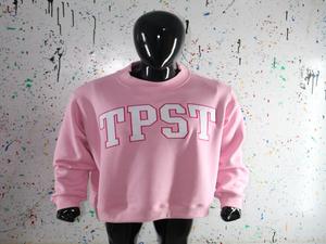 TPST PINK <b>Mock</b> <b>Neck</b> Sweatshirt 100% WHITE Applique Embroidery wide <b>neck</b> Sweatshirt Finer Threads - Product Image 2