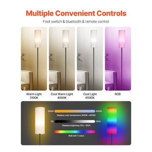 Lampadaire moderne à intensité variable avec couleurs réglables en continu, télécommande via interrupteur au pied et application, modèle Tall FL - Product Image 3