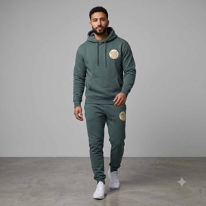 Twin City <b>Men's</b> Hooded Tracksuit Set Solid Green Full Length Joggers Sweatshirt Casual Wear Autumn Style Breathable 100% Cotton - Product Image 3