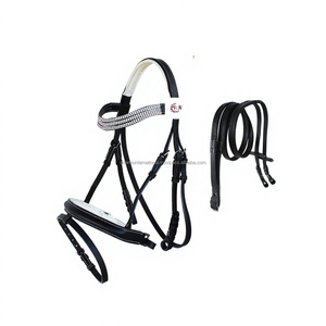 Riendas de brida inglesas multiusos negras de la mejor calidad, banda nasal de corona bien acolchada cómoda para equitación, calidad ecuestre - Product Image 1