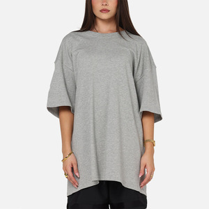 T-shirt gris surdimensionné en coton personnalisé pour femme, coupe ample à épaules tombantes, manches courtes, col rond, idéal pour l'été - Product Image 1