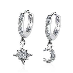 Moissanite Diamond Star Moon Drop <b>Earrings</b> 925 <b>Silver</b> Hoop Dangle Sparkling Elegant Jewelry Gift for Women Daily Wear - Product Image 1