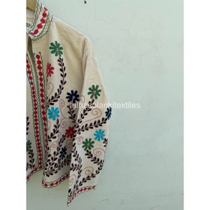 Wholsale White Suzani Jacket Handmade Floral Embroidered Velvet Blouson Design <b>Women</b> Mandarin Collar Full Sleeve <b>Coat</b> - Product Image 2