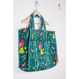 Bolso Tote de Moda Vintage Hecho a Mano en India, de Algodón, para Mujer, Estampado a Bloque, Acolchado, con Dos Asas y Cierre Abierto - Product Image 4