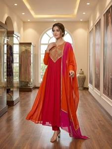 Designer Chanderi Silk Style Kurta <b>Pant</b> Set with Cording Embroidery & <b>Sequin</b> Work Dupatta - Product Image 3