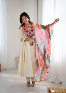 Robe longue ample décontractée pour femme, en coton brodé traditionnel, style ethnique Inde Pakistan - Product Image 2