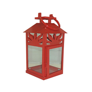 Farol Colgante Cuadrado de Metal Plateado Galvanizado y Cobre Mediano con Techo de Pirámide y Adorno Decorativo de Rejilla Calada - Product Image 4