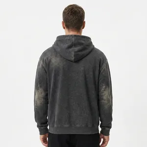 Men's Washed 100% Cotton Hoodie Zipper Front Regular Fit Casual Solid Color French Terry Sweatshirt Autumn Wear - Product Image 2