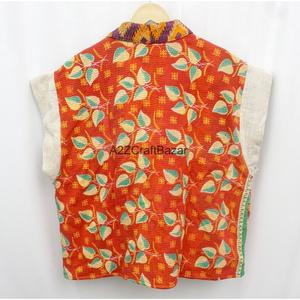 เสื้อคลุมกิโมโนงานฝีมือสไตล์วินเทจ ผ้าคันธา พร้อมเข็มขัด คอวี แขนสั้น ใส่ได้สองด้าน หลากสี สำหรับผู้หญิง - Product Image 4