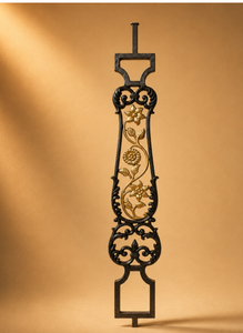 Balustre d'escalier moderne en fer noir avec décor floral doré, poteau de rampe décoratif résistant à la rouille pour hall et balcon - Product Image 2