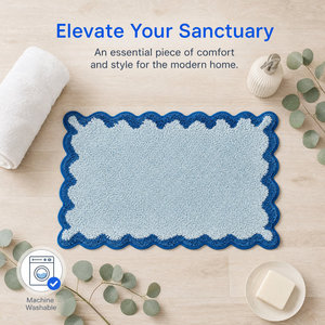 Alfombra de Baño Azul con Borde Ondulado, Ultra Suave y Afelpada, Lavable a Máquina, Venta al Por Mayor - Product Image 6