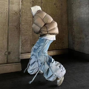 Pantalones vaqueros plisados de pierna ancha al por mayor para hombre, corte desgastado, logotipo personalizado, pantalones acampanados baratos al por mayor - Product Image 3