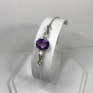<b>Amethyst</b> Sterling Silver Adjustable Charm <b>Bracelet</b> Luxury Simple Classic Design Elegant Gift for Women Anniversary Engagement - Product Image 2