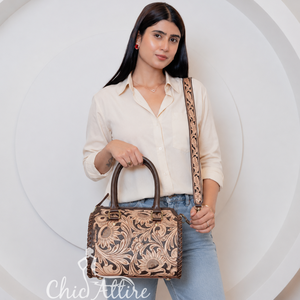 2026 Elegant Hand <b>Tooled</b> Genuine Cow <b>Leather</b> Floral Medium Duffel Speedy Bags New Luxury Unisex Travel Overnight Weekender Bags - Product Image 1