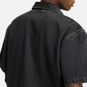 Clean Look Trendy Outdoor Wear With Front Pocket OEM Service Minimal Style Denim T Shirt With Turn <b>Down</b> Collar And Short Sleeves - Product Image 5