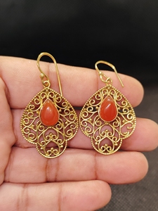 Wholesale Natural Red Onyx <b>Earrings</b> Handmade Gold Plated Brass Gemstone <b>Earrings</b> for Women - Product Image 2