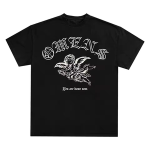 T-shirt en coton noir personnalisé pour homme, manches courtes, style streetwear, imprimé graphique, coupe classique, col rond, jersey, avec faible MOQ - Product Image 1