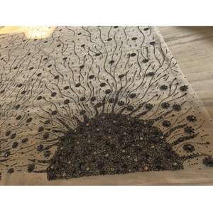 Tela de Malla Bordada con Cuentas de Cristal y Pedrería, Color Azul Esmeralda, para Vestidos de Noche y Prendas de Diseñador - Product Image 1