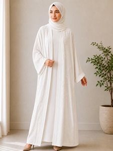 Luxury <b>White</b> Embroidered Abaya for Women Modest Islamic <b>Maxi</b> Dress Elegant Muslim Dubai Abaya with Hijab - Product Image 2