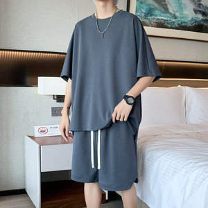 Ensemble t-shirt et short d'été pour homme, coupe décontractée, tenue décontractée confortable en deux pièces - Product Image 2