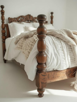 Lit double en bois massif de style américain de luxe, vintage français, simple et rustique, 1,8 m, en cuir, pour chambre principale