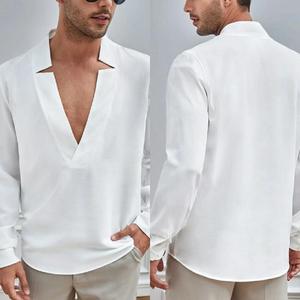 เสื้อเชิ้ตคอกลมแบบมีปกสำหรับผู้ชาย เสื้อเชิ้ต The Sculpted Notch Resort เสื้อเชิ้ตแขนยาวทรงเรขาคณิตแบบ V-Placket - Product Image 6