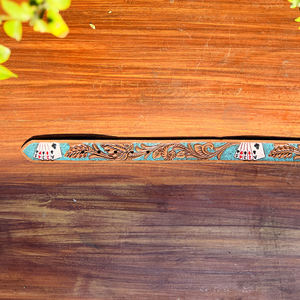 Ceinture en cuir Western Casino avec cuir peint de couleur turquoise travaillé à la main, ceinture Western - Product Image 6