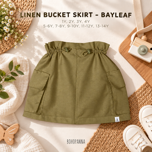 BOHOPANNA Linen Bucket <b>Skirt</b> Bayleaf Color <b>Elastic</b> <b>Waist</b> Pocket Mini <b>Skirt</b> Women's Bohemian Style All Seasons - Product Image 4