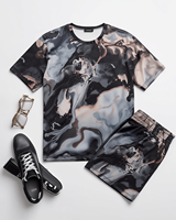 Ensemble de survêtement d'été pour homme, t-shirt à manches courtes et short en coton 100% avec impression abstraite à sublimation d'encre fluide
