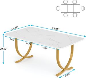 Modern White Marble Dining <b>Table</b> Gold Metal Base Luxury <b>Rectangle</b> Kitchen <b>Table</b> Contemporary Home Furniture Set - Product Image 3