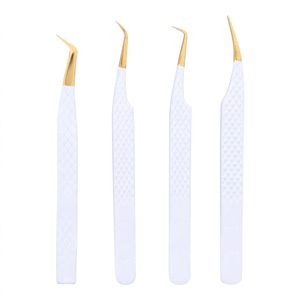 White Custom Professional Stainless Steel Lash Tweezers Set Curved Fine Tip <b>Eyelash</b> Extension <b>Tools</b> for <b>Beauty</b> Technicians - Product Image 1