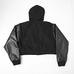 Blouson Bomber Court en Cuir Matelassé Personnalisé avec Logo du Fabricant, Style Streetwear, Broderie Chenille, Sweat à Capuche Baseball - Product Image 5