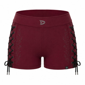 Shorts Deportivos Color Borgoña de Cintura Alta con Cordones Cruzados, Transpirables, de Punto, Spandex, Poliéster, Corte Regular, Color Sólido - Product Image 1